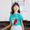 Yaz Gençler Kızlar 2-ADET Setleri Chrysanthemum Aşk Kalp T-Shirt + Uzun Örgü Etek Çocuklar Sevimli Stil Giysileri E1003 210610