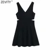 Dames Sexy Diepe V-hals Zij uitgehold Black Sling Mini Jurk Femme Chic Summer Draag Casual Slanke Partij Vestido DS8113 210420