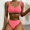 Kvinnors badkläder Kvinnor Bikini Set Sexig solid färg Push Up Two Piece Brasilian Swimsuit Bandeau Summer Maillot de Bain 2021