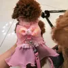 Bowknot Pet Dresses Leashes Suit Sexig Lace Husdjur Västar Hundkläder Sommar Andningsbara Teddy Dogs Kläder