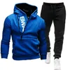 Dres męski na co dzień 2 sztuki zestawy bluza z zamkiem z kapturem + spodnie dresowe drukuj odzież sportowa męskie ubrania solidny strój sportowy Jogger 4XL 210916