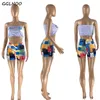 GGLNOO Seksi Colorblock Bandana Şort Kırpma Üst İki Parçalı Kıyafetler Kadınlar Doğum Günü Clubwear Sokak Stili Sweatsuits X0709