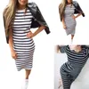 Kvinnor Klänningar Sommar 2020 Fashion Stripe Side Split Drlong Maxi Boho Sundrbeach Loose Casual Slim Fit Bodycon Dress X0529