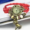 Vintage Rope bracelets Clock female watches Owl Pendant bracelet watch lady personality Alloy leather wristwatch For Christmas gift