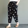 90 % Baumwolle Vintage lose Haremshose Frühling Sommer Punktdruck elastische Taille lässig Leinen knöchellang Plus Größe D69 210512