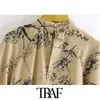 Traf Women Fashion Floral Print Loose Blue Vintage Long Sleeve Back Button Female Shirts Blusas Chic Tops 210415