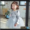 Dresses Baby Clothing Baby Kids Maternity Drop Delivery 2021 Girls Printed Round Neck Long Sleeve Bow Floral Tutu Dress Party Puffy Yarn Prin