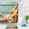 Sea Beach Chuveiro Curtain Starfish Shell Impresso Screen Screen Poliéster Água Duche Cortinas Decoração Com Ganchos 1494 T2