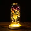 Coroas de flores decorativas led flor eterna galáxia rosa folha de ouro com luzes de corda em cúpula para decoração de casa natal dia dos namorados gi