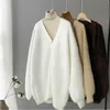 Cardigan d'hiver pull femmes manteau fausse fourrure pull tricoté bouton coréen doux hauts chauds CT001 210421