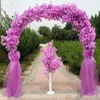 Wedding Decor Centerpieces Metal Frame with Cherry Blossoms Chiffon Set Arch Happiness Door For Shopping Mall Opening Party Decoration