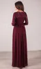Mütevazı Dantel A Hattı Şifon Kat Uzunluk Uzun Kollu Gelinlik Elbise Jewel Kadınlar Örgün Balo Abiye