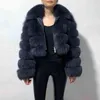 R982 Vinterkvinna Fashion Short Style Slim Fit Zipper Real Fur Bomber Jacka 211111