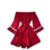 European American Hollowed Out Flared Sleeves Loose Slash Neck Jumpsuit Women Fashionable Wide-leg Pants C301 210507