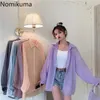 Nomikuma Sommar Långärmad Blus Kvinnor Unicolor Casual Loose Shirts Singelbröst Solskydd Toppar Koreansk stil Blusas 210514