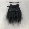 Saias Punk Fashion Lady Malha Emenda Ajustável Fivela Fivela Pocket Street Black Blue Gothic Mulheres Cool Denim Mini Skirt 2021