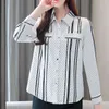 Mode Black Plus Size Striped Shirt Vrouwen Elegante Ol Lange Mouwen Cardigan Polka Dot Blouse Blusas Mujer 6625 50 210521