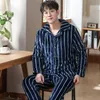 Men's Sleepwear Men's Pijama For Men 2 Pieces Lounge Pyjamas Striped Autumn Winter Bedgown Home Clothes Man PJs Pure Flannel Pajamas