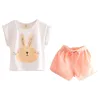 Ensemble de vêtements pour filles été 2-10T ans enfants fille dessin animé lapin imprimé t-shirt + short cordon 2 pièces tenues costume ensemble 210701