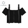 Gothic Black Off Épaule Femmes Tees Zipper Broupes à manches courtes T-shirt Summer Streetwear Cauvre Crops Femelle 210515