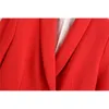 Evfer Summer Office Lady Casual manches longues doubles poches Za rouge Slim Blazer mode boutonnage col en V vêtements d'extérieur 211006