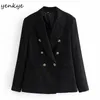 Fashion Women Vintage Black Velvet Blazer Work Wear Elegant Office Jacket Lady Suit Slim Double Breasted Business Women's Suits & Blazers