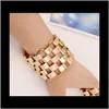 Bangle Armband Drop Delivery 2021 Punk Retro Heavy Metal Sequin Jewelry with Frosted Glossy Gold Geometric Armband Men and Women Dkuyz