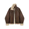 LY VAREY LIN Autumn Winter Women Fashion Lapel Long Sleeve Coat Loose Fit Brown Thick Warm Jacket 210526
