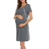 Good 1 Maternity Sleeping Dress Long Sleeve Nursing Sleepwear Dress For Breastfeeding Maternity Nightwear Q0713