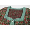 Bloem trui vrouwen vierkante kraag vintage lange mouw vest Franse mori meisje gewas knitwear vrouwelijke baggy elegante gebreide tops 210417