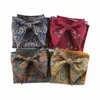Bow Ties Fashion Big Bowties Clickerchief مجموعة للرجال بدلة العمل الرسمية الزفاف Paisley Tie Tie Pocket Square Donn22