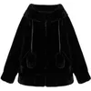 Nerazzurri Spring Fluffy jas met konijn oren raglan mouw rits oversize licht zacht harajuku kawaii faux bont hoodie 210910