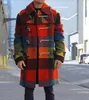 Men's Trench Coats 2021 Winter European And American Fashion Button Long-sleeved Plaid Coat Personality Trend Street Woolen