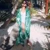 Bladeren Print Beach Cover Up Women Bikini Long Tunics Jurk Kaftans Wear Badpakken Badmode -S 210521