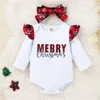 3 stks peuter baby meisjes kerst outfit brief print ruche lange mouw romper tops + plaid rok + hoofdband kleding set