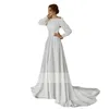 2022 Simple Soft Satin Weddding Dresses Elegant Crew Neck Bride Dress Long Sleeves Muslim Sweep Train A Line Bridal Gowns Vestido De Noiva Plus Size