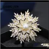 Pins, Brooches Drop Delivery 2021 Japanese And Korean Luxury Atmosphere High-End Freshwater Pearl Snowflake Micro-Inlaid Zircon Gold Sier Bro