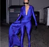 イブニングドレスの女性ドレスドレスYousef aljasmi 2 Piease v-neck zuhair murad long sleeve blue jumpsuit myriam運賃シースキムカーダシアンカイリージェンナー