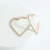 Błyszczące kolczyki metalowe w kształcie serca dla kobiet Moda Geometryczny Duży Rhinestone Love Heart Drop Drop Dangle Kolczyki Biżuteria