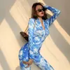 Autumn Tie Dye Print Skinny Jumpsuit Women Sexy V Neck Zipper Long Sleeve High Waist Party Club Playsuit Femme Sport Bodysuits 210507