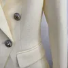 2021 Классические белые женщины Blazer осень золота с двубортной кнопкой тонкий хлопок льняные пиджаки куртки костюм Dropshipping X0721