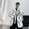 IEFB men's clothing spring trend white blazers tie design digital printing flame pattern loose casual suit coat 9Y4705 210524