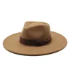 Fedora Hat Ribbon Band Belt Wide Brim Solid Round Top Women Classic Enkel Formell Klänning Kyrka Vit Svart Vinter Hattar