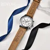 ساعة Wristwatches Benyar Watches Men Luxury Quartz Watch Leather 50m مقاوم للماء الرياضة حركة الرياضة