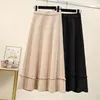 Large Size Women's Fat MM Autumn And Winter Dress Cover Meat Thin Knit Skirt Big Swing Solid Color Long 210427