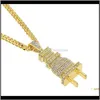 Colliers pendentifs bijoux livraison de gouttes 2021 masque Hip Hop Gold Cuban Link Chain Iced Out Plug Pendant Collier pour hommes Agyhb