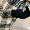 Vintage Tweed di lana scozzese nero bianco con cappuccio al ginocchio abito autunno inverno elegante manica a sbuffo D1428 210514