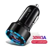 Caricabatteria veloce da 30 W QC3.0 Doppia porta USB Caricabatteria da auto Adattatore di alimentazione in lega Display a LED per Iphone 15 14 11 12 13 Pro Max Samsung Lg telefono Android GPS