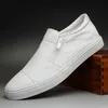 Hombres PU Cuero Zapatos casuales Hombre Conducción Moda Slip-On Mocasines Mocasines Calzado Cremallera Plana Tenis Masculino 220303