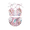 6m-4Y Letni kreskówka jednorożec dzieciak dziewczynka strój kąpielowy ruffles bikinis zestaw kwiatów kąpielowych dziecko beachwear kostium kąpielowy 210515